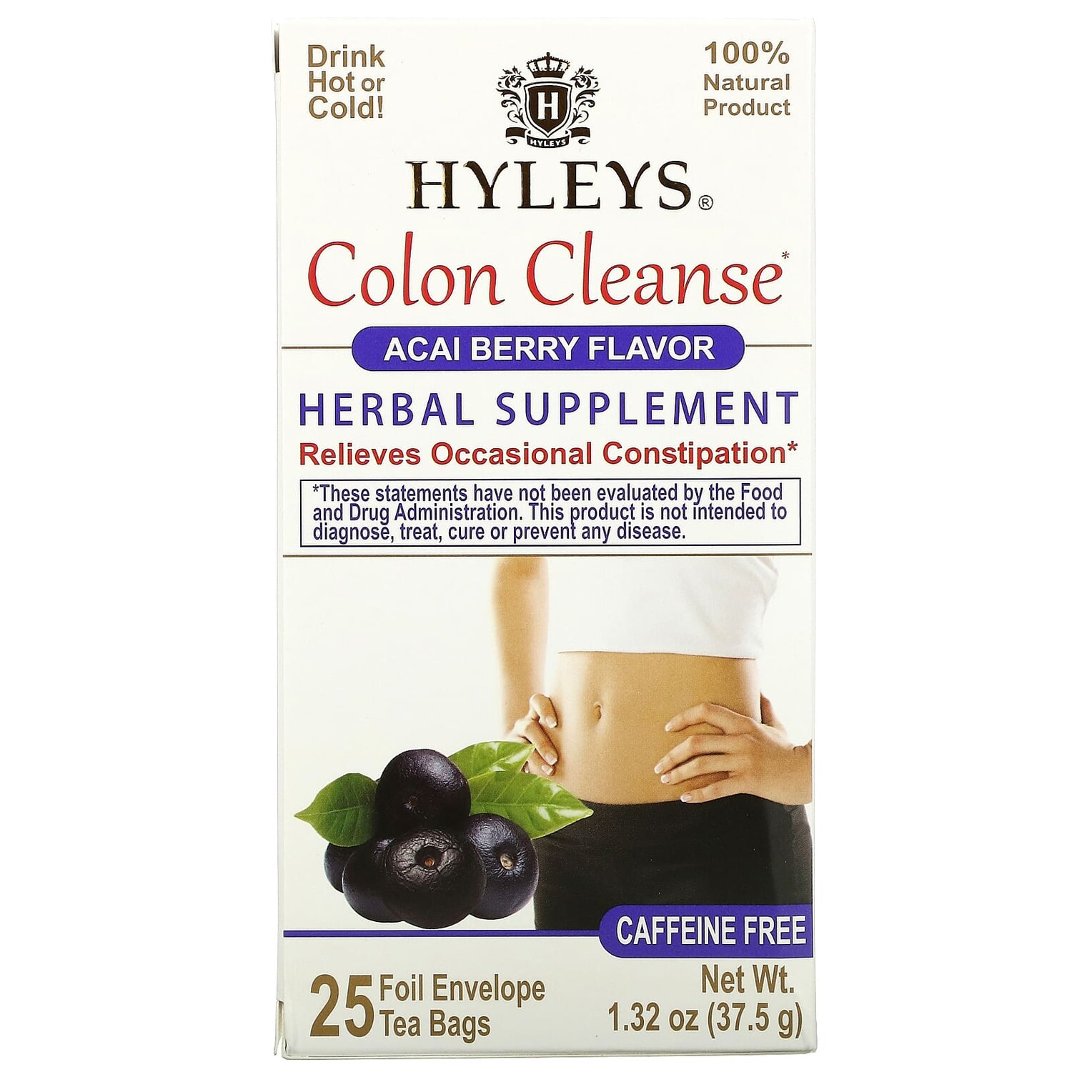

Colon Cleanse, ягоды асаи, без кофеина, 25 чайных пакетиков в фольгированной упаковке, по 1,5 г (0,05 унции), Hyleys Tea
