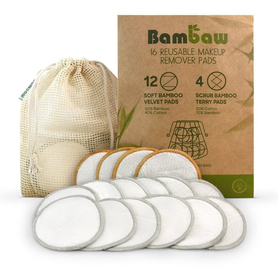 Многоразовые бамбуковые косметические подушечки для снятия макияжа, набор, 16 шт. Bambow, Bambaw