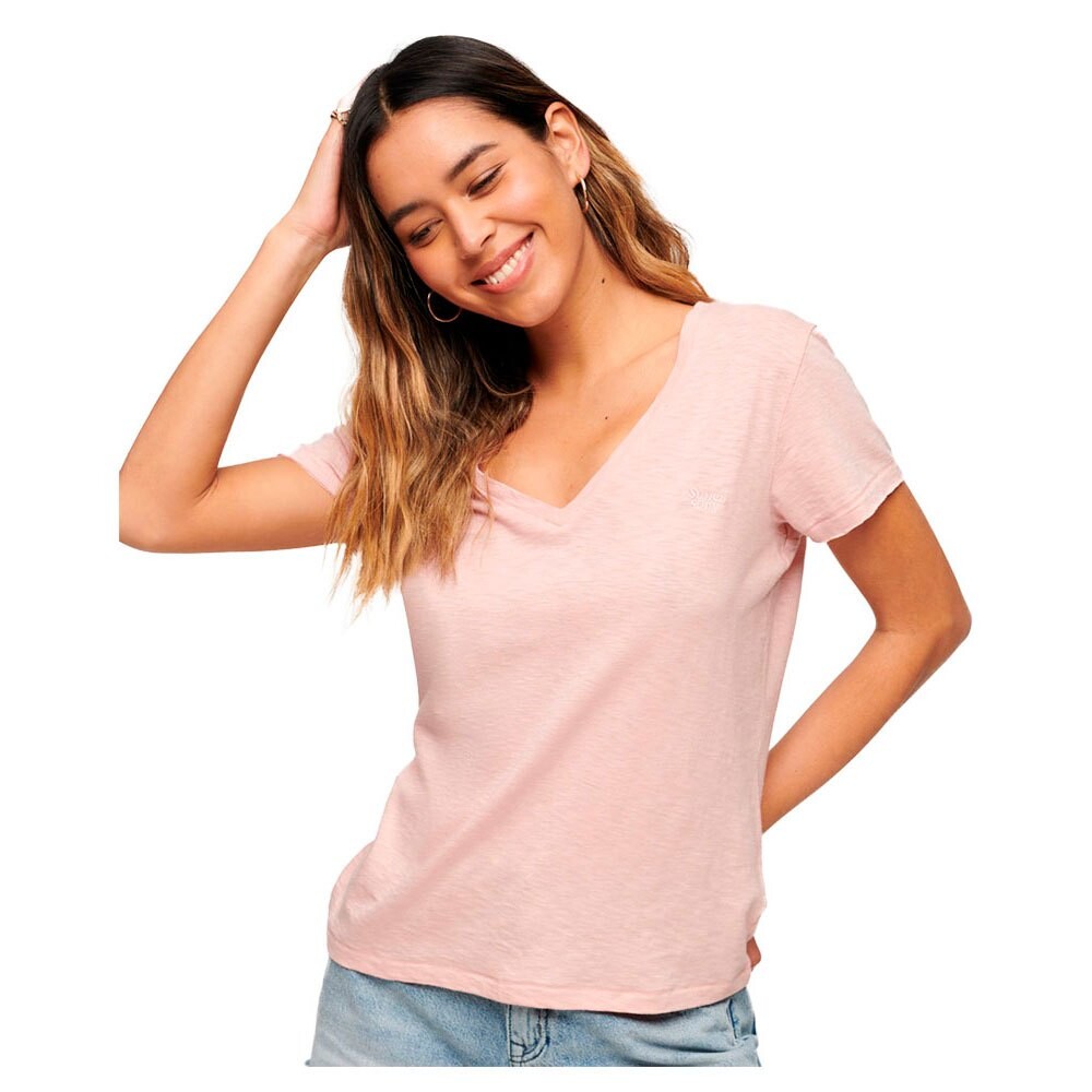 

Футболка Superdry Studios Slub Embroidered Vee, розовый