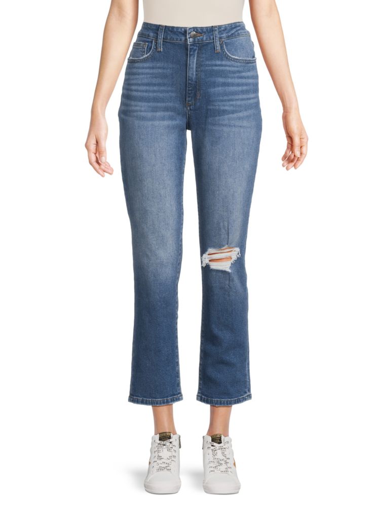 Прямые потертые джинсы до щиколотки с высокой посадкой Joe'S Jeans, цвет Medium Blue