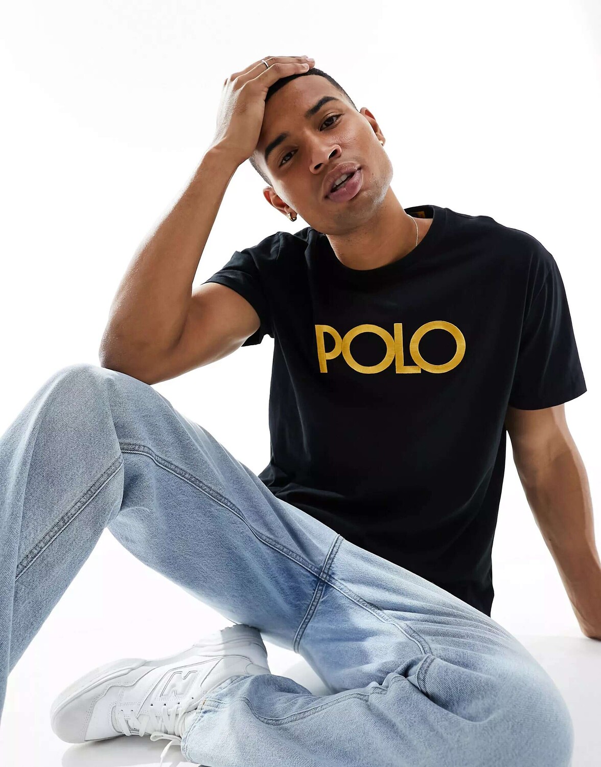 

Черная классическая футболка оверсайз с золотым принтом RRL Polo Ralph Lauren, Черный