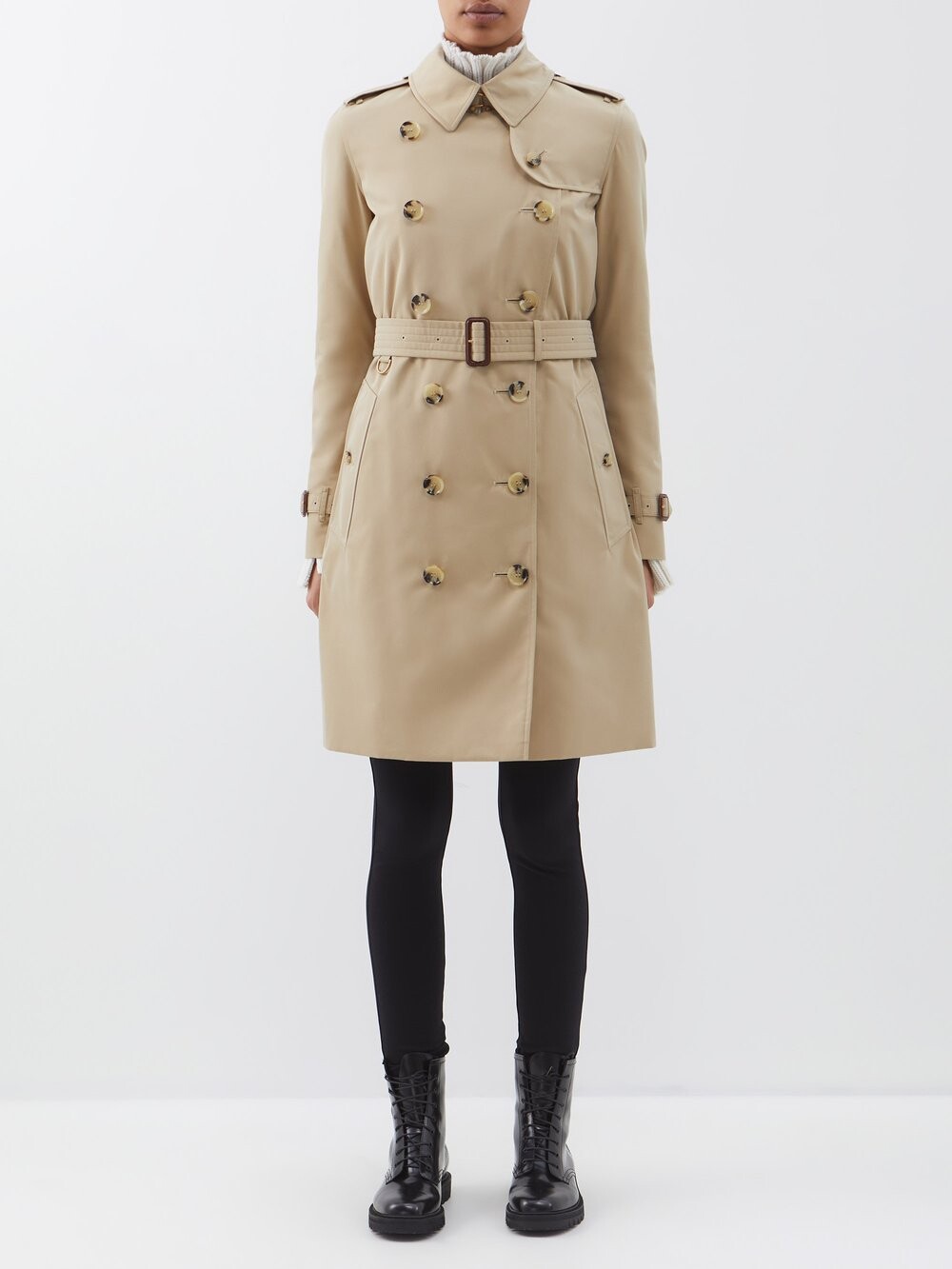 

Тренч kensington средней длины из хлопково-габардина Burberry, бежевый