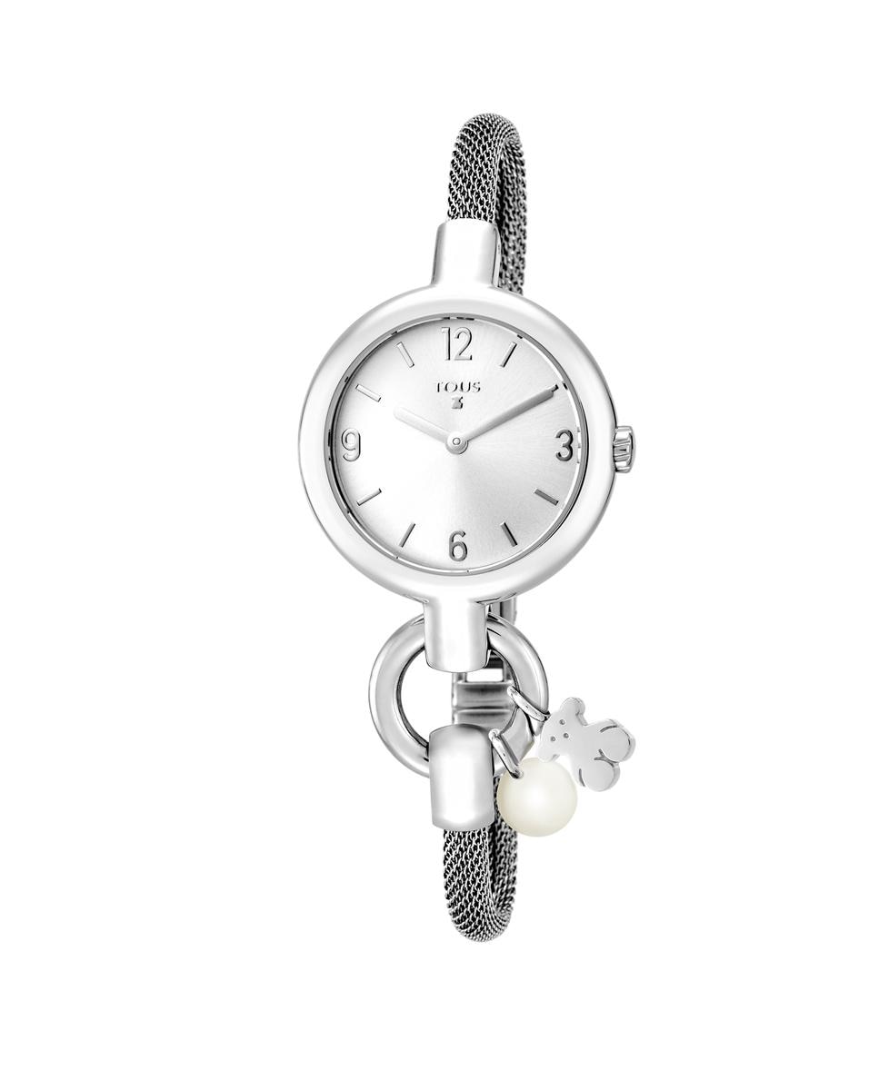 Женские часы Hold Charms со стальной сеткой (серебро) Tous, серебро белый кристалл