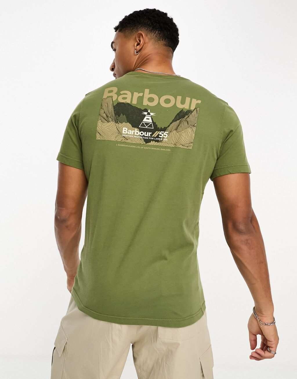 

Футболка цвета хаки с принтом на спине Barbour Kentrigg