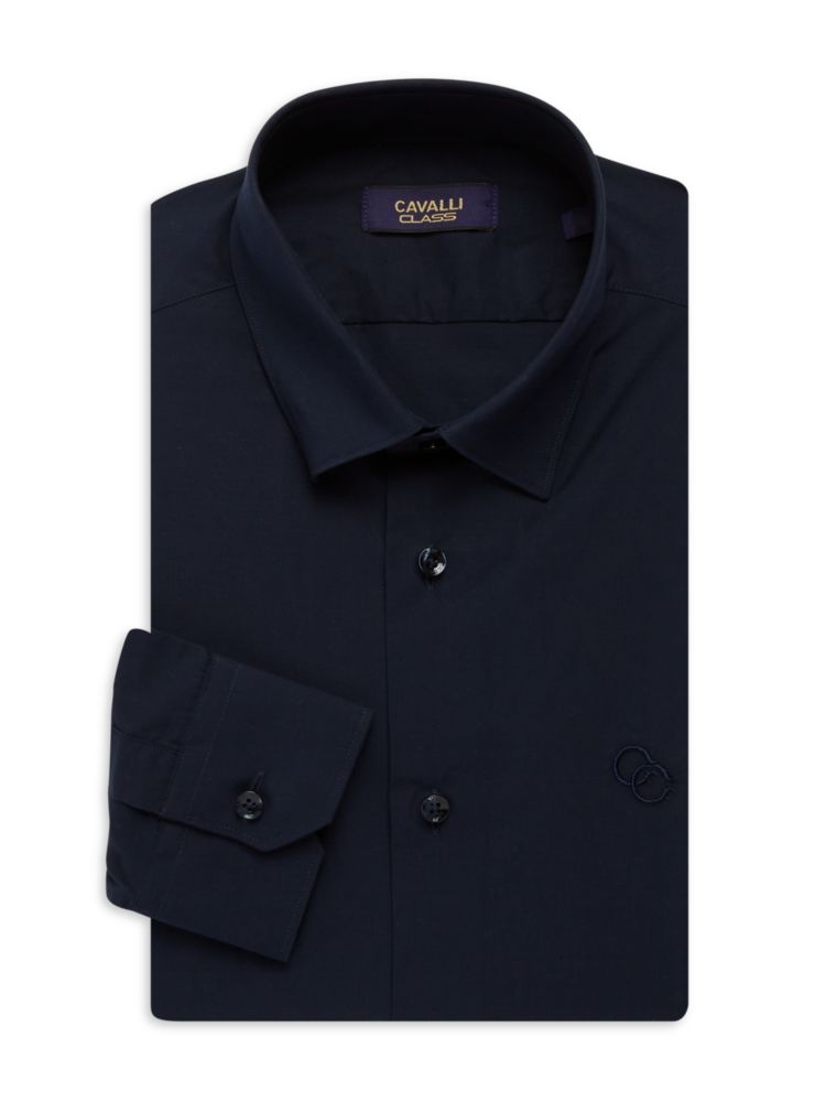 Классическая рубашка комфортного кроя с логотипом Cavalli Class By Roberto Cavalli, темно-синий