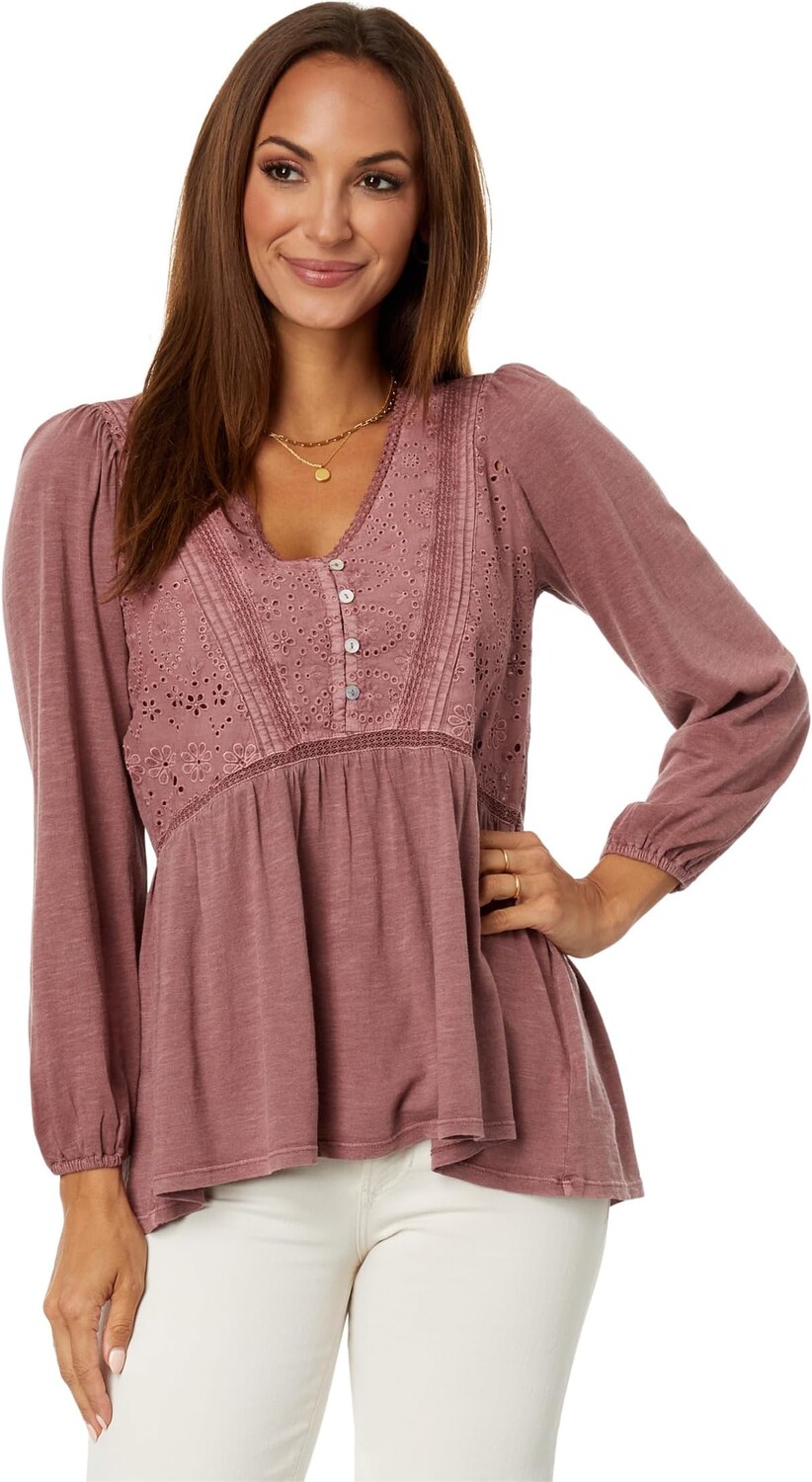

Футболка Eloise с вышивкой в ​​стиле ампир Lucky Brand, цвет Twilight Mauve