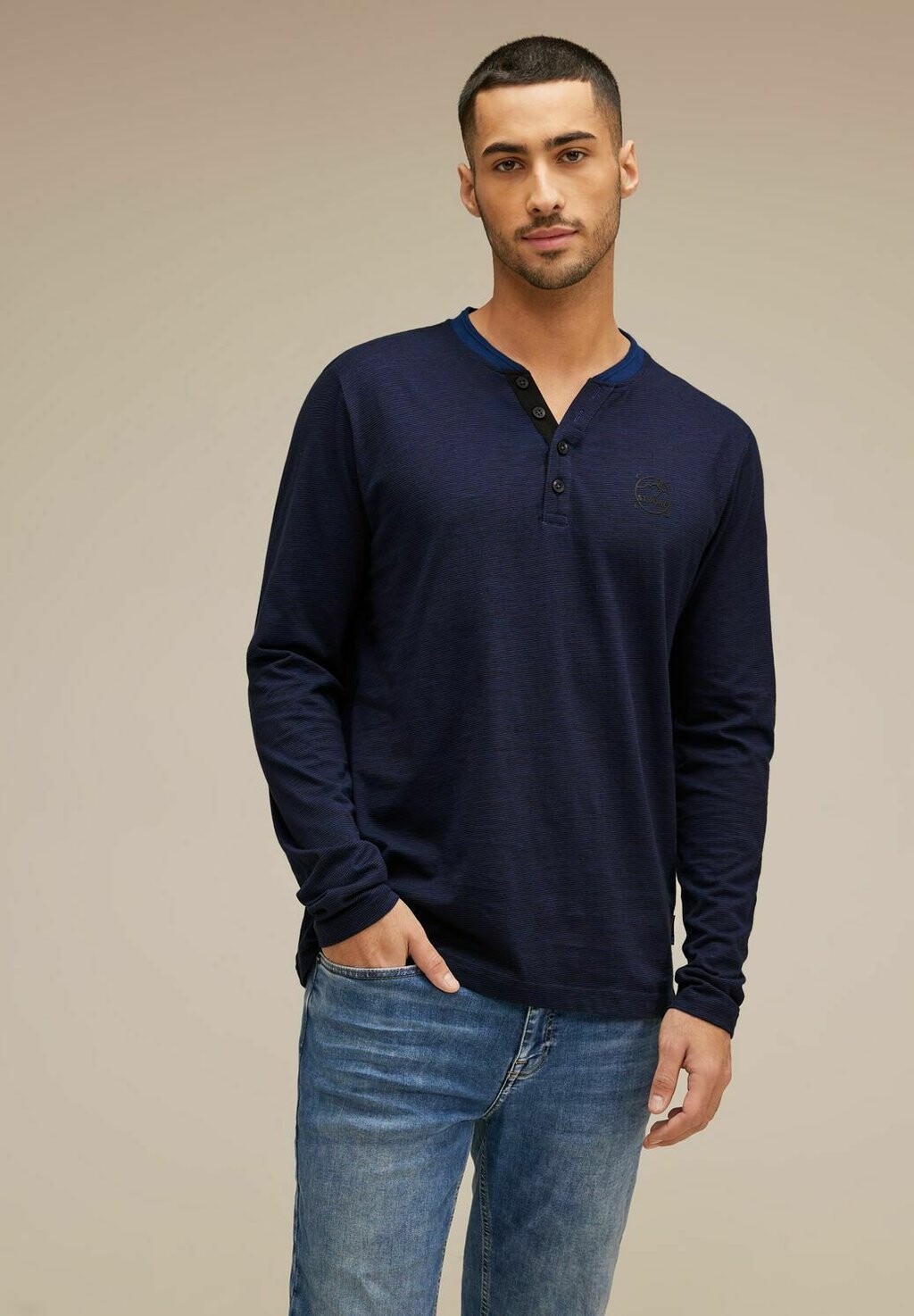 Рубашка с длинным рукавом HENLEY MIT BRUSTPRINT Street One MEN, цвет blau