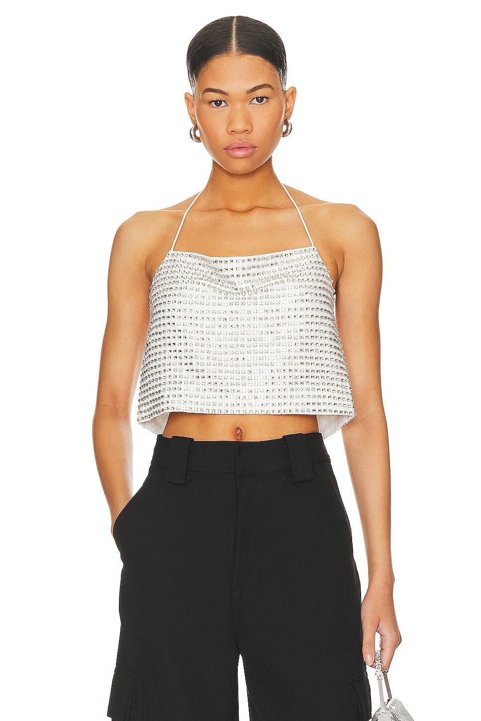 

Топ Alice + Olivia Grazi Crop, цвет Off White & Silver