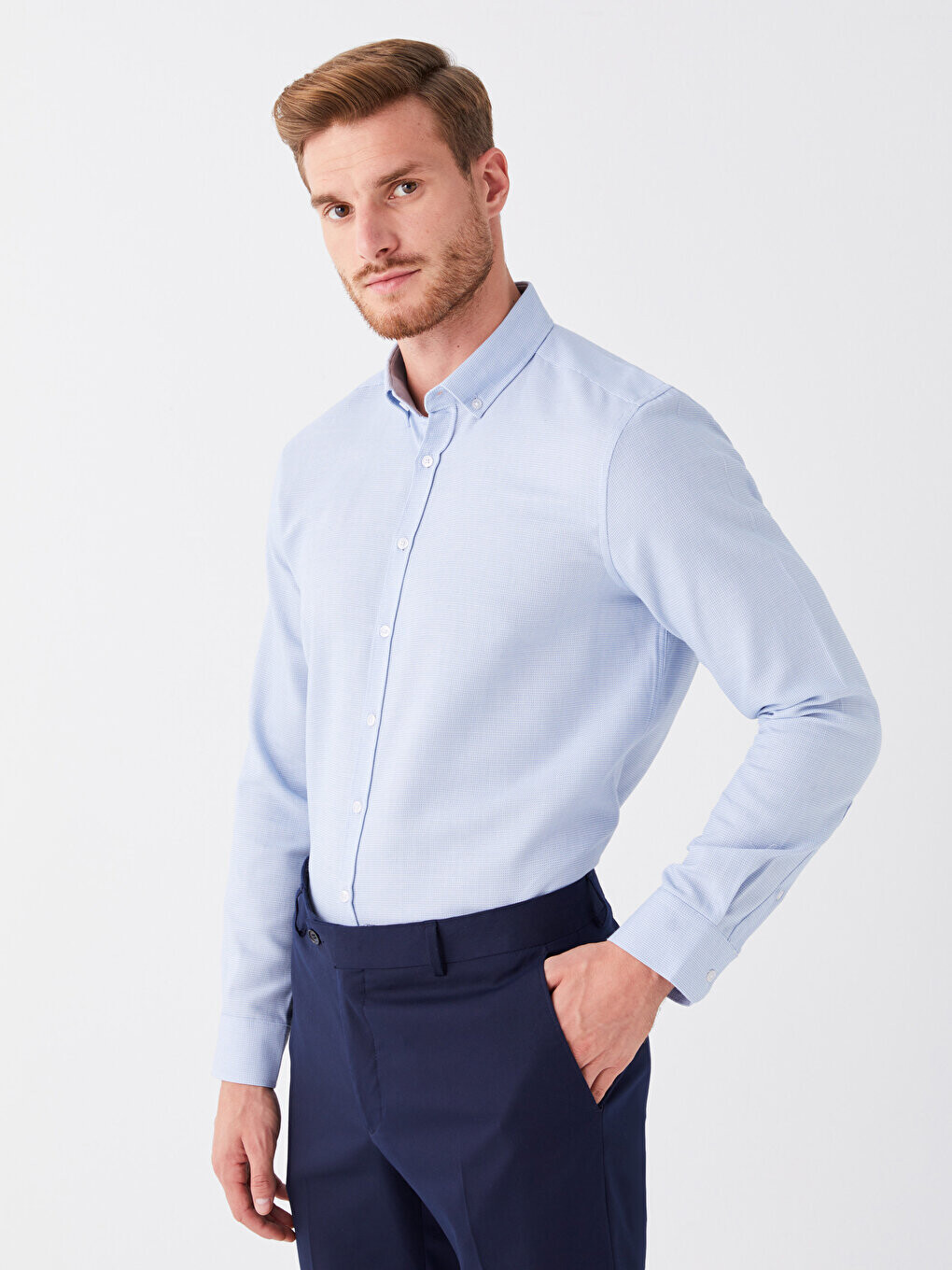 

Мужская рубашка Добби Slim Fit с длинным рукавом LCWAIKIKI Classic, синий