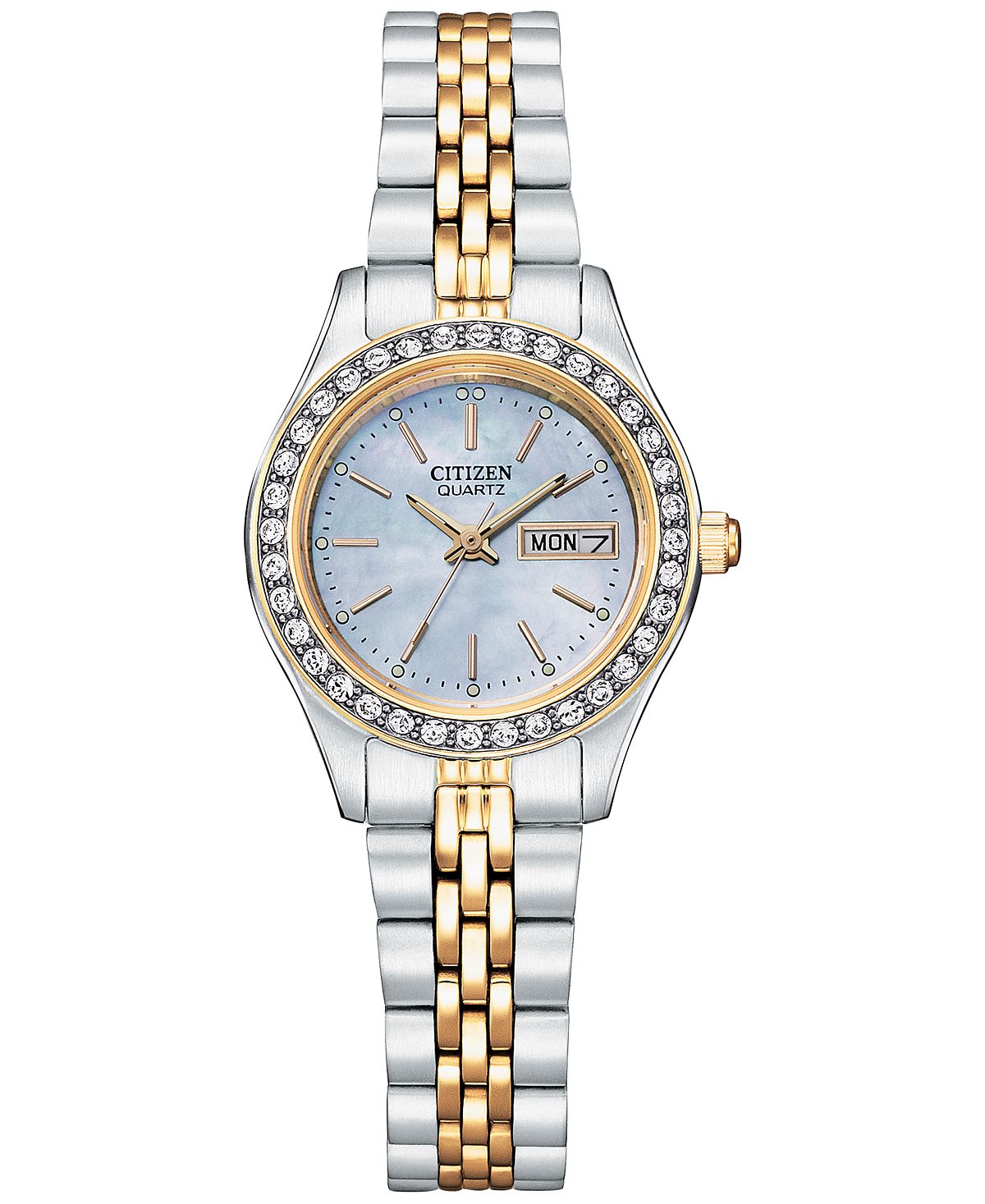 Женские двухцветные часы-браслет из нержавеющей стали с украшением, 26 мм Citizen