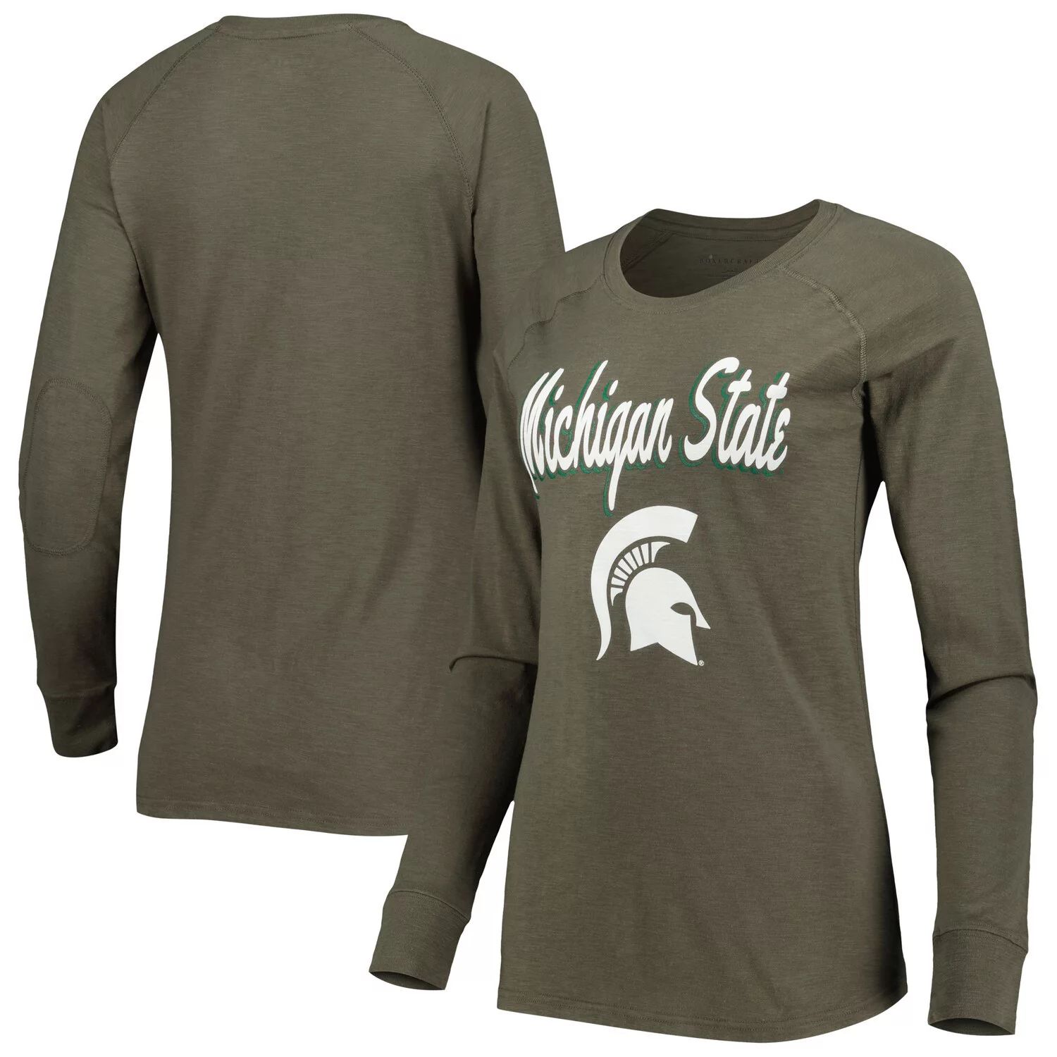 Женская оливковая футболка реглан с длинными рукавами и нашивкой на локте Michigan State Spartans Payton