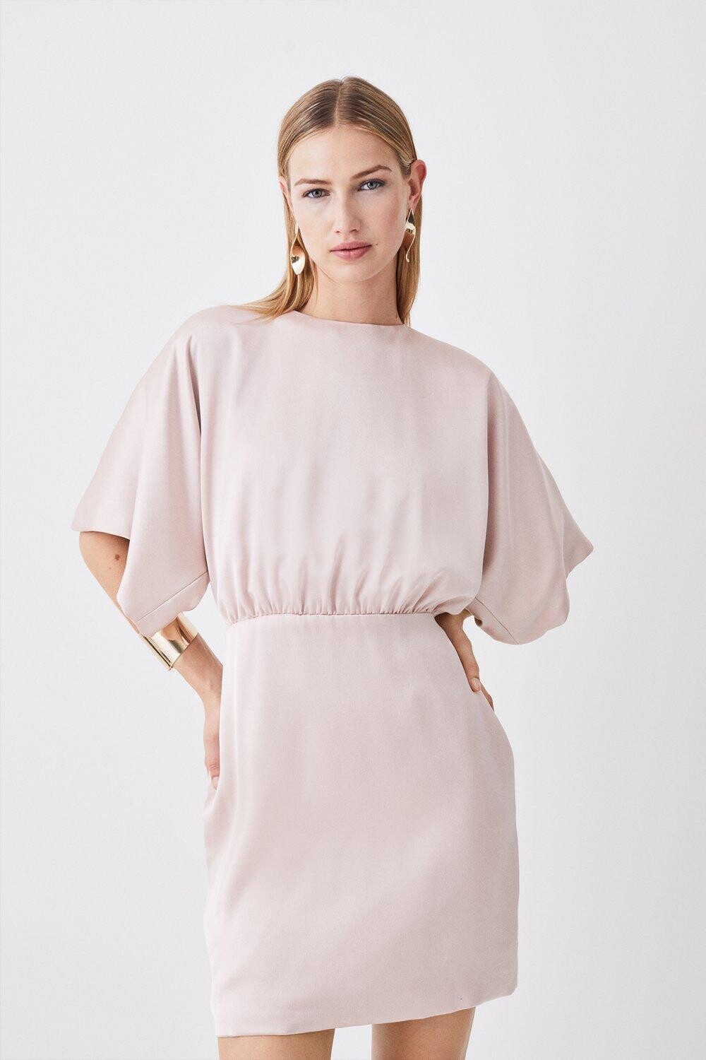 

Мини-платье из крепа с атласной спинкой и рукавами ангела Karen Millen, розовый