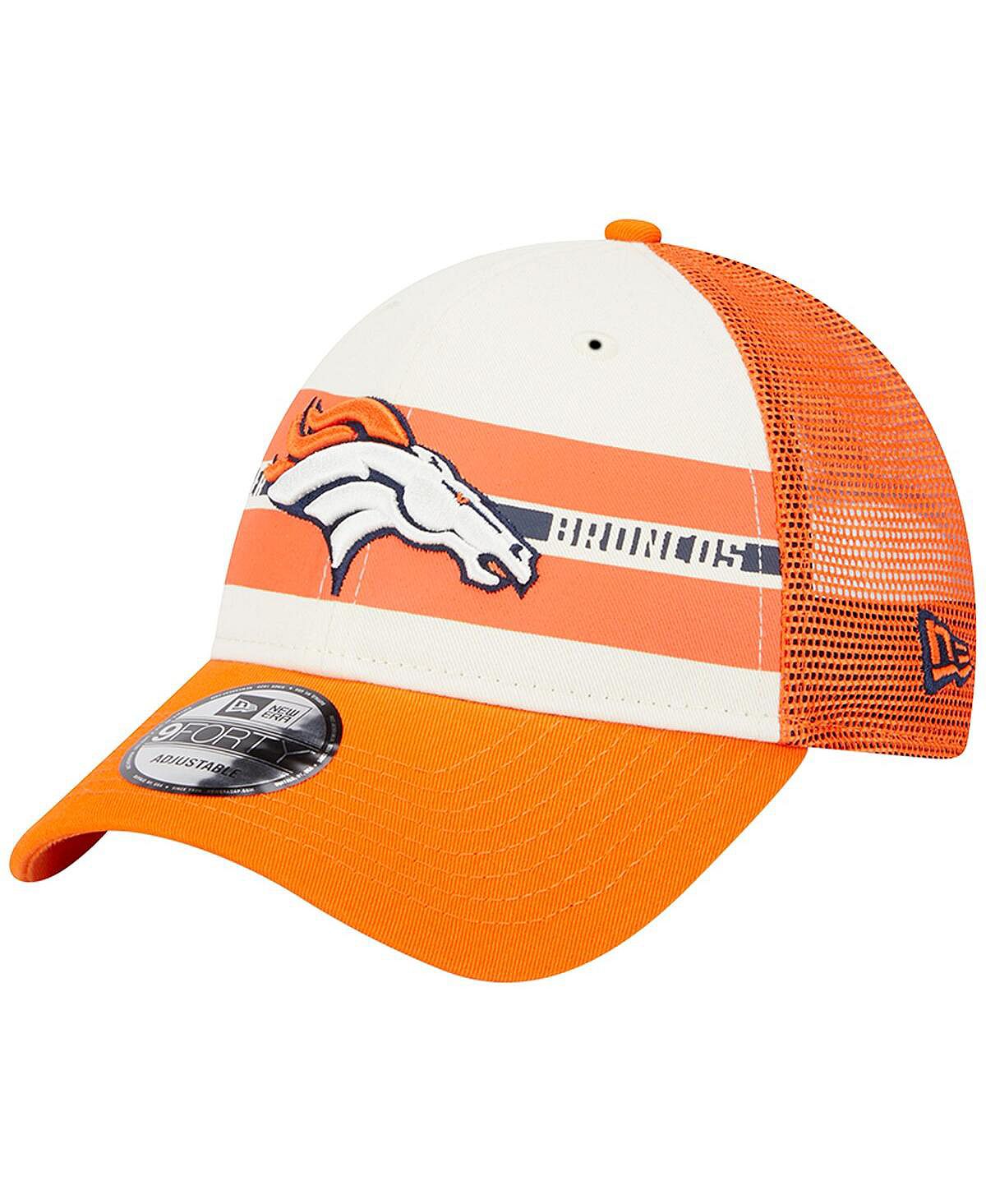 Мужская кремово-оранжевая кепка Denver Broncos Team Stripe Trucker 9FORTY Snapback New Era