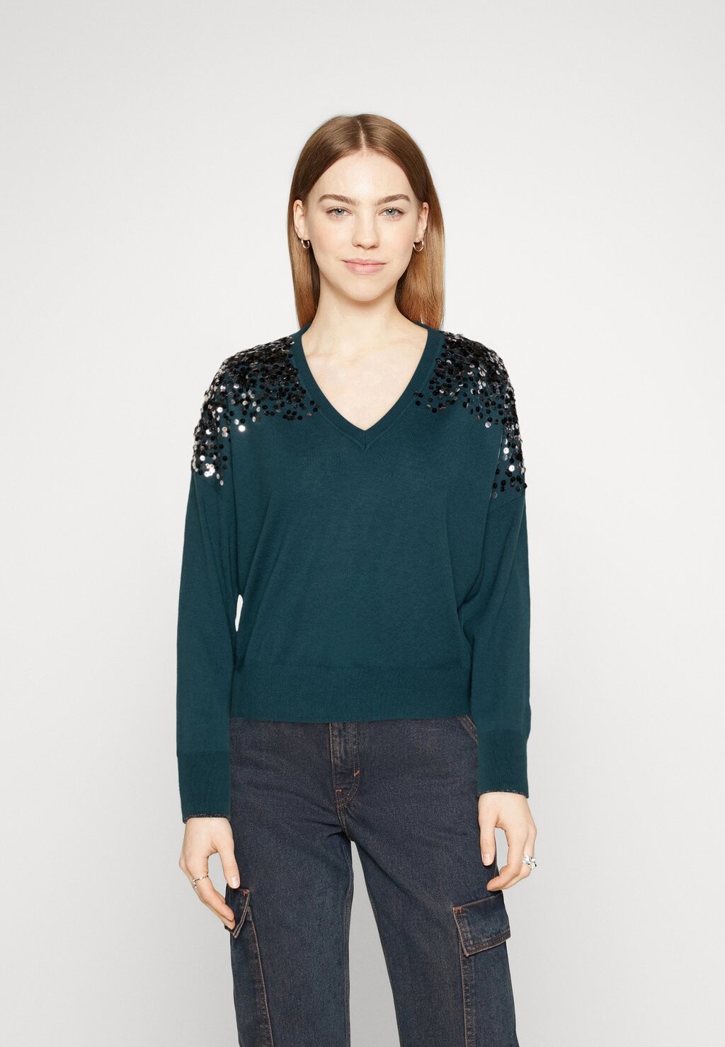 

Свитшот Scotch & Soda EMBELLISHED SHOULDER V NECK, темно-бирюзовый, Зеленый