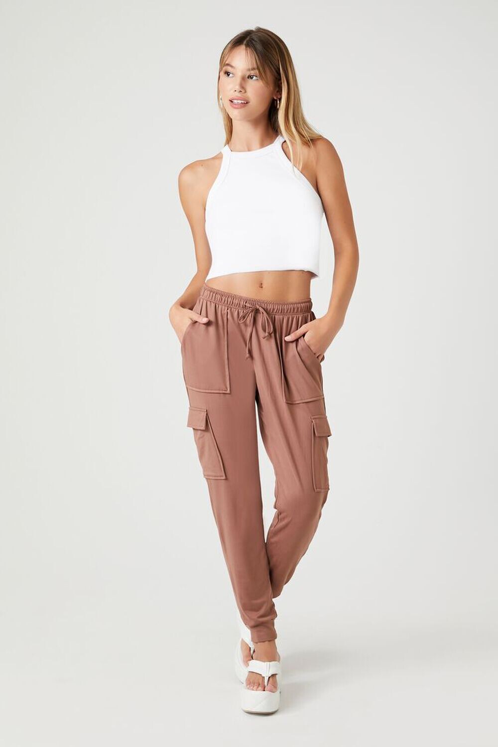 

Флисовые джоггеры-карго на шнурке Forever 21, коричневый