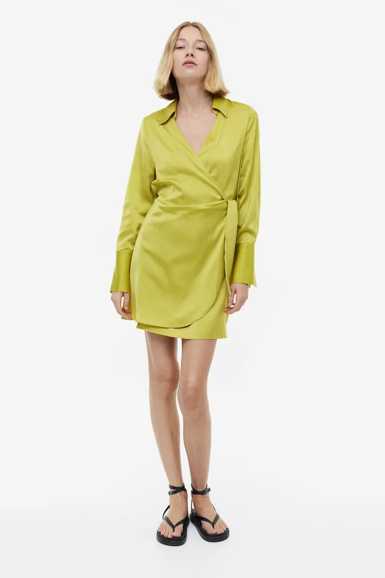 Атласное платье с трансфером H&M, зеленый