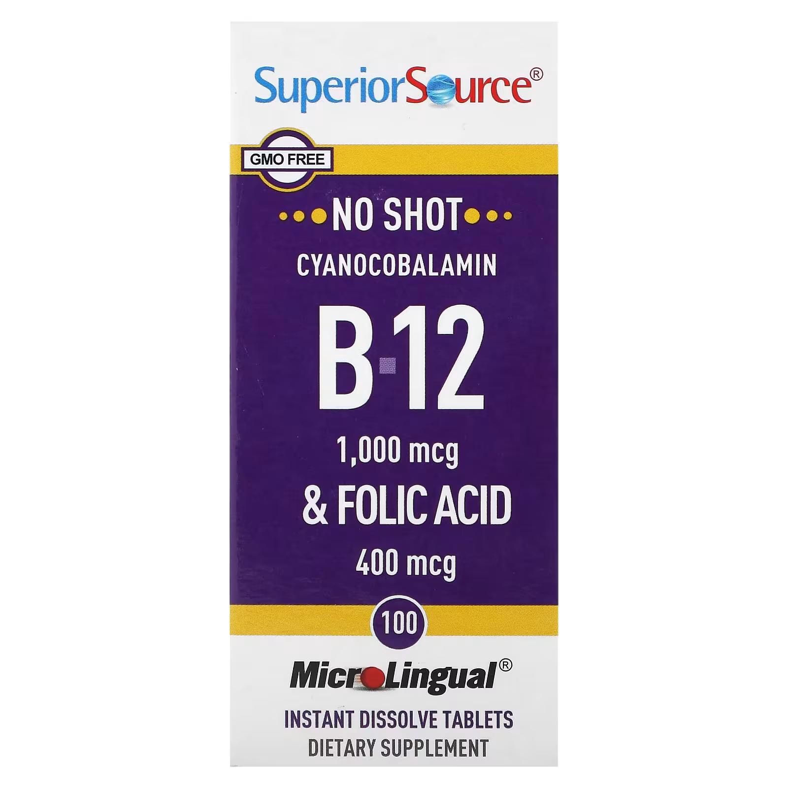 Источник цианокобаламина B-12 и фолиевой кислоты MicroLingual Superior Source, 100 растворяющихся таблеток метилкобаламин b 12 superior source 90 растворяющихся таблеток
