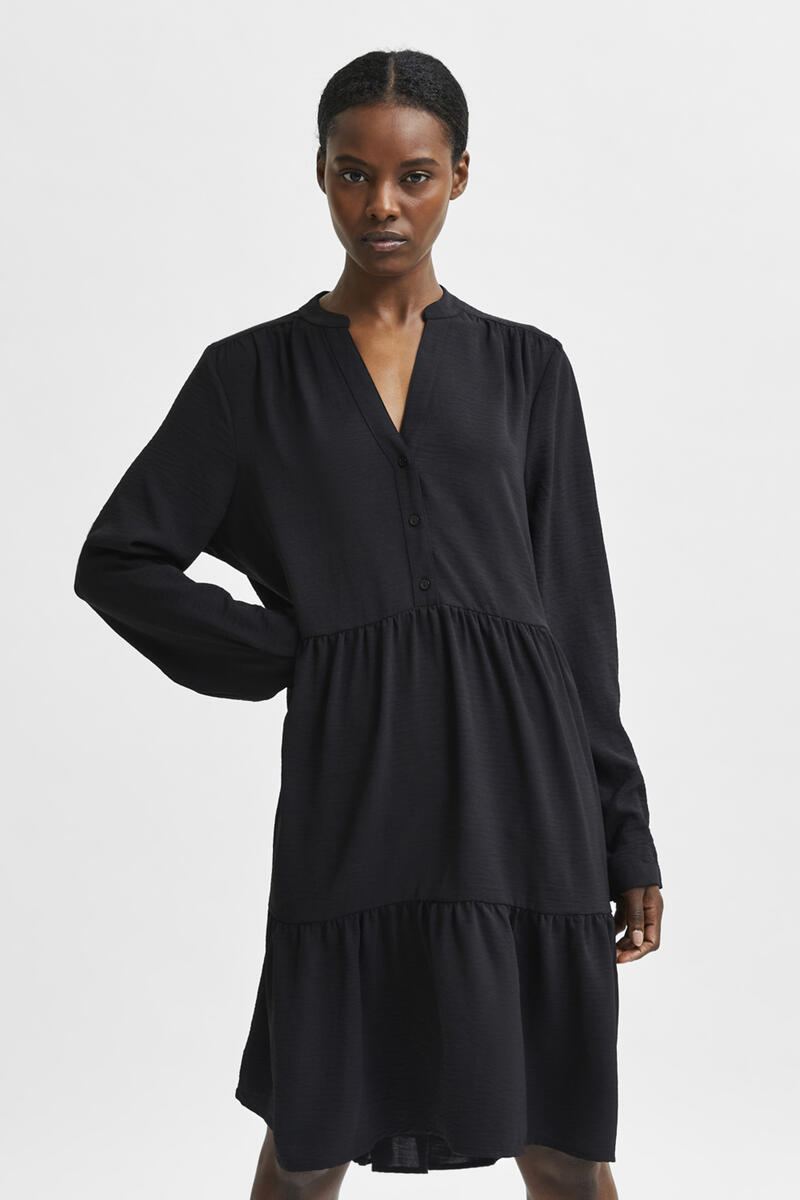 Платье-рубашка с длинными рукавами и рюшами Selected Femme, черный