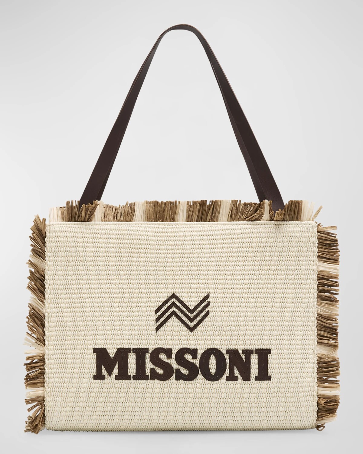

Соломенная большая сумка-тоут среднего размера с бахромой и логотипом Missoni, цвет Beige