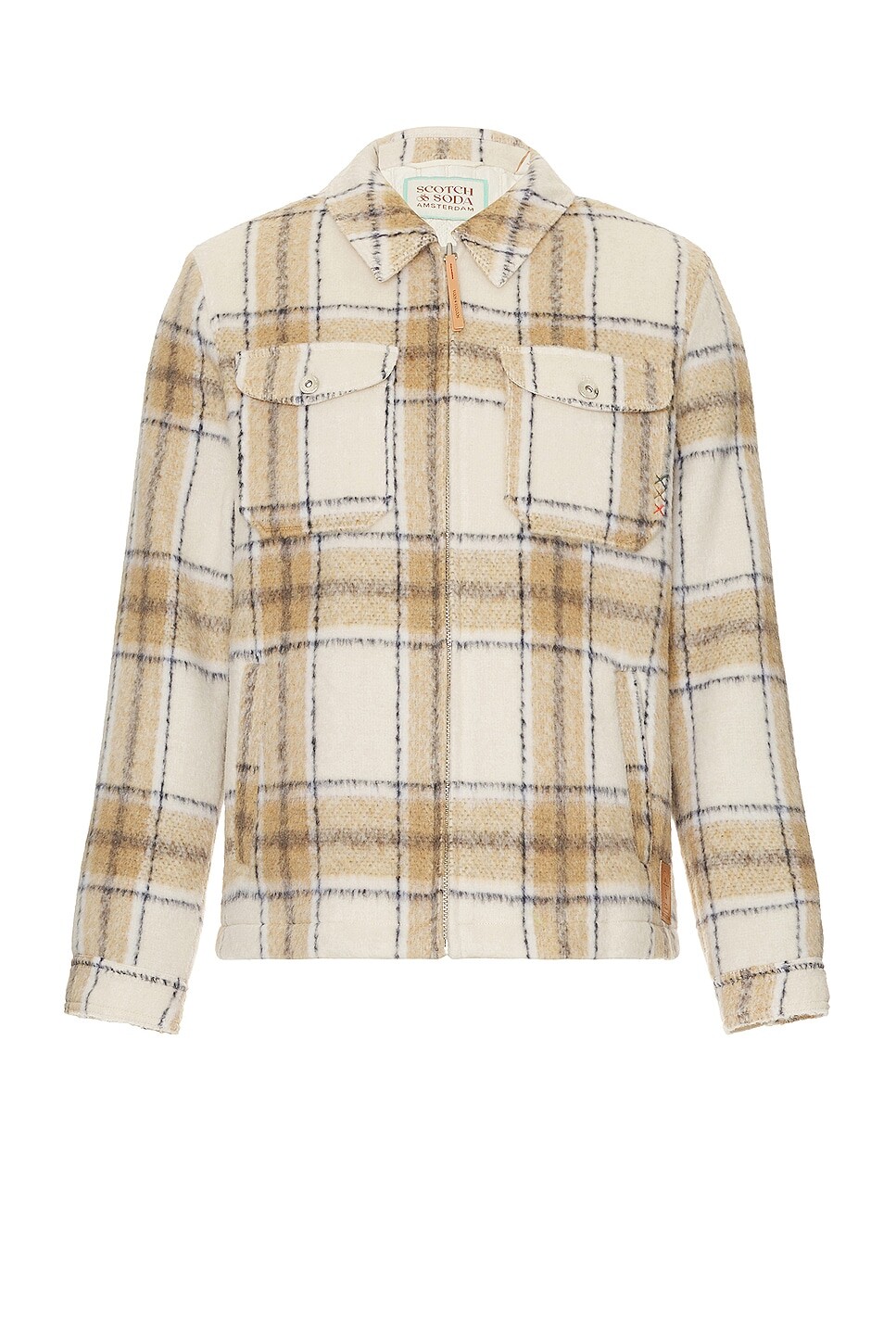 Рубашка Scotch & Soda Zip Up Check Over, цвет Off White & Camel