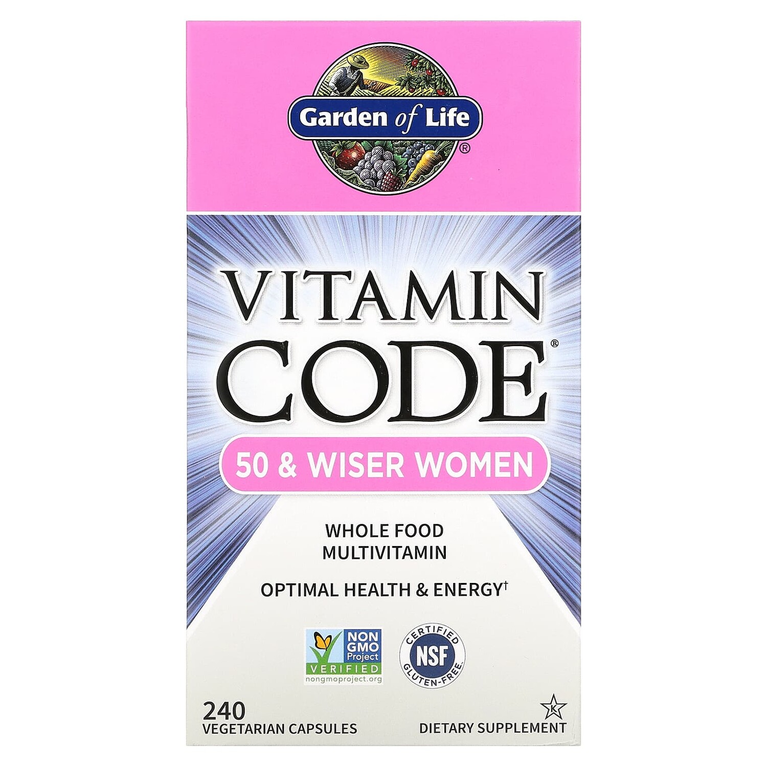 

Vitamin Code, мультивитамины из цельных продуктов для женщин от 50 лет, 240 вегетарианских капсул, Garden of Life