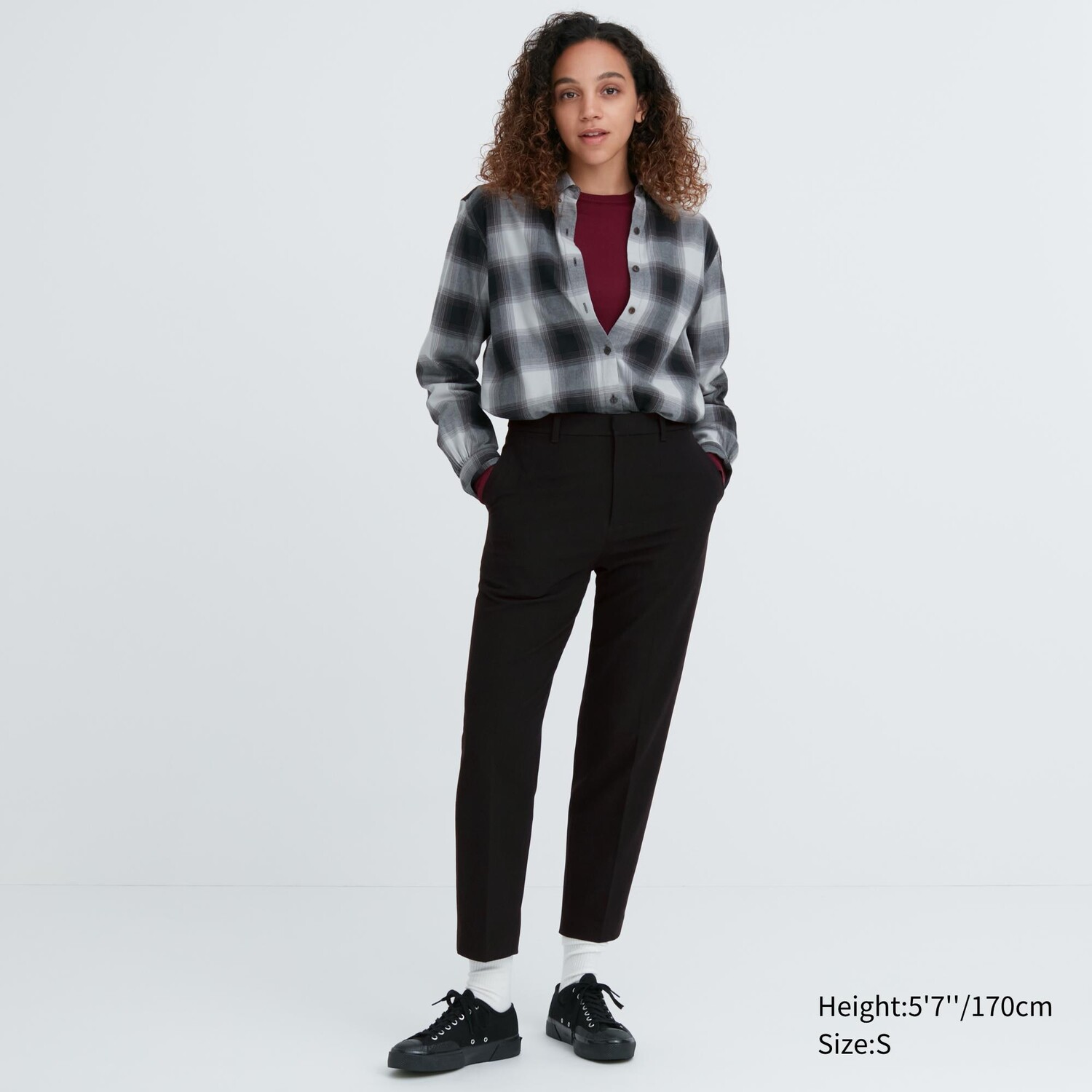 

Брюки длиной до щиколотки с узором «елочка» Smart с начесом Uniqlo, черный