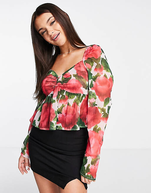 

Шифоновый топ Miss Selfridge со сборками спереди размытой розы