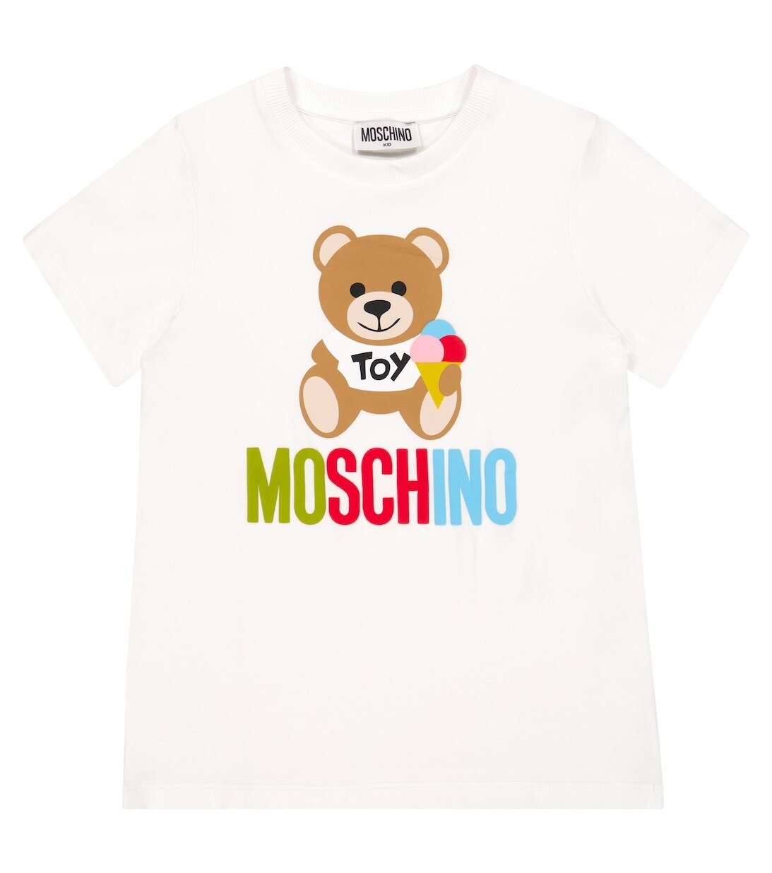 

Футболка из смесового хлопкового джерси с принтом Moschino, белый