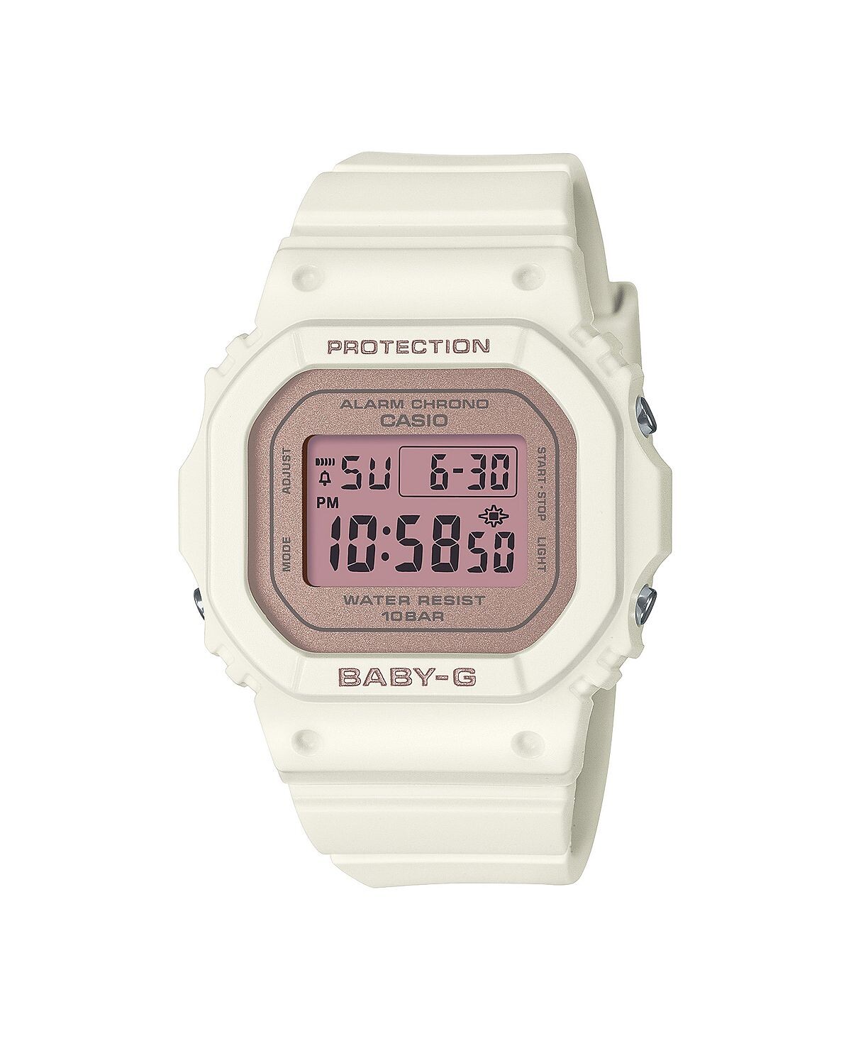 

Женские цифровые часы G-Shock из пастельно-розовой смолы, 37,9 мм, BGD565SC-4, белый