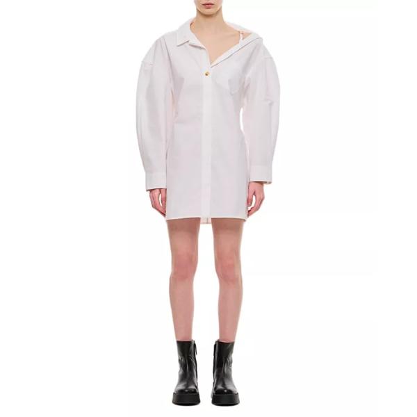 

Платье asymmetric shoulder long sleeve shirt dress Jacquemus, белый