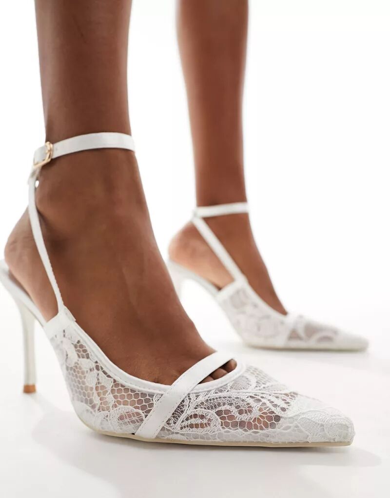 Белые кружевные свадебные туфли на каблуке Public Desire Bridal Estella