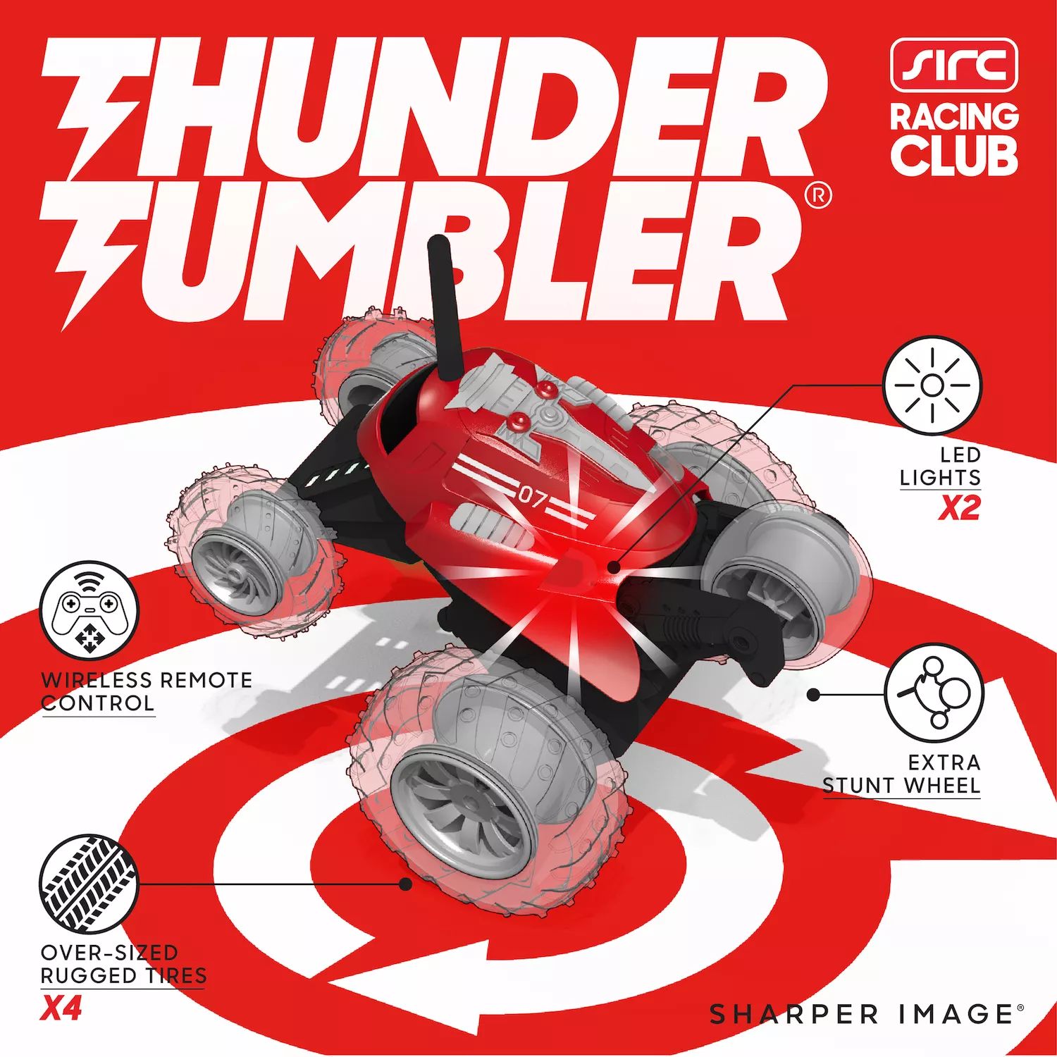 Игрушечная радиоуправляемая машинка Sharper Image Thunder Tumbler, мини-грузовик  с вращающимися трюками на пульте дистанционного управления, гоночные сальто  и трюки с 5-м колесом, 27 МГц Sharper Image, красный – заказать из-за  границы с