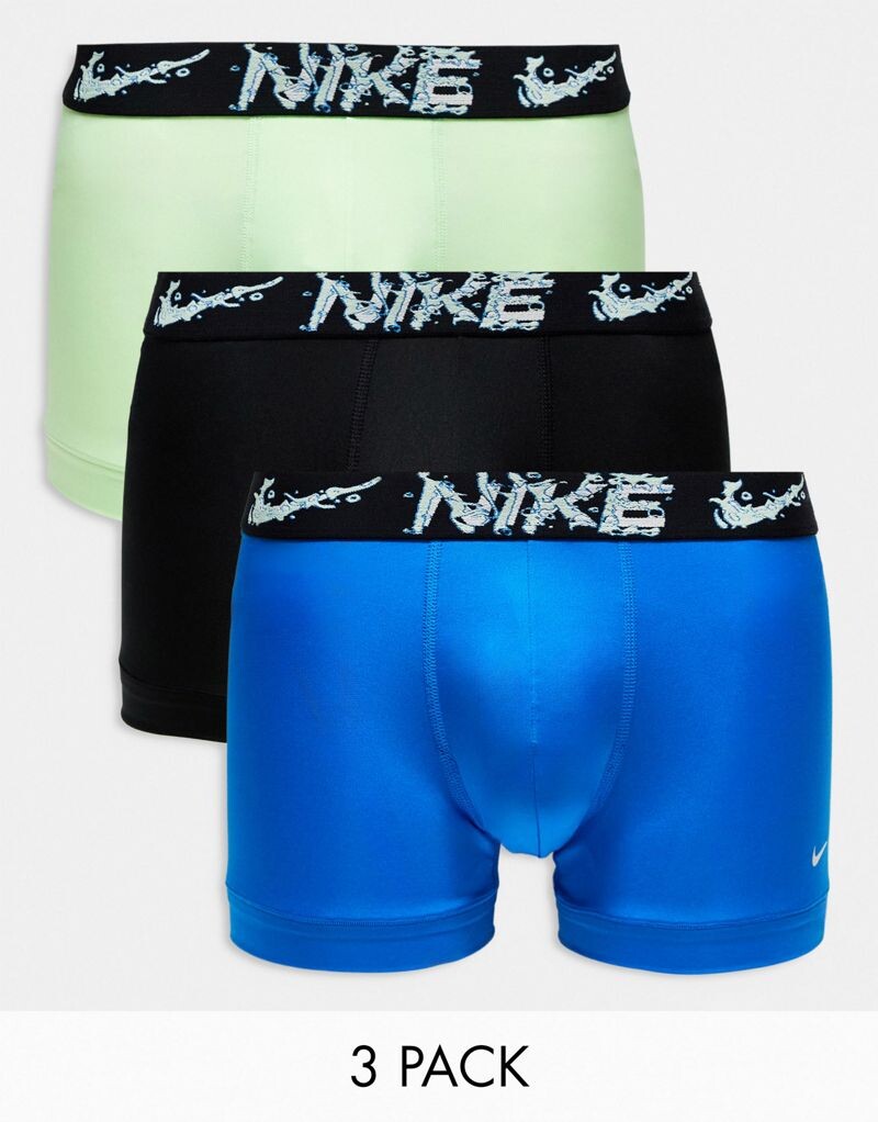 

Три пары плавок из микрофибры Nike Dri-Fit Essential в синем, неоновом и черном цвете