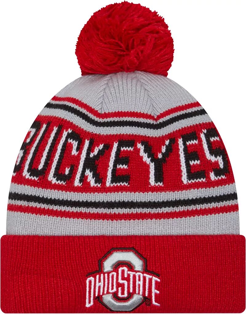 

Мужская шапка-бини New Era State Ohio Buckeyes Scarlet Pom Wordmark