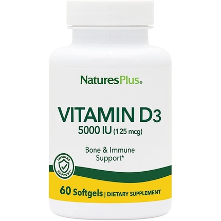 Naturesplus Витамин D3 5000 МЕ Добавка для здоровья костей, здоровья сердца и поддержки иммунной системы, 60 мягких таблеток, Nature'S Plus swanson витамин d3 для поддержки здоровья и иммунитета высочайшая эффективность 5000 ме 250 мягких таблеток