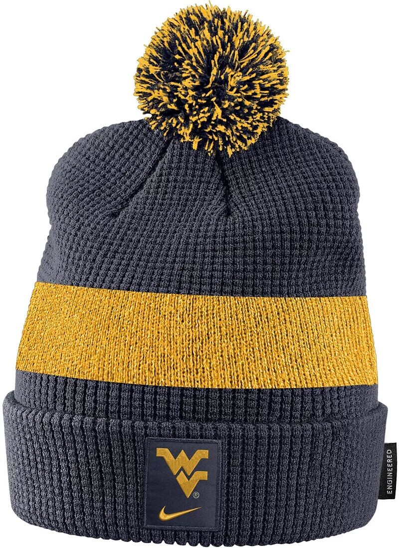 

Синяя футбольная шапка с манжетами и помпоном Nike West Virginia Mountaineers