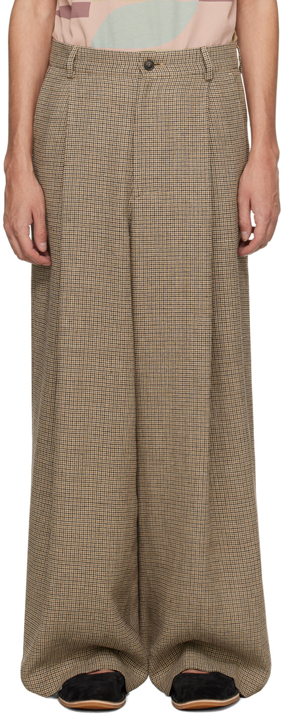 

Коричневые брюки с узором «в елочку» Dries Van Noten, цвет Camel