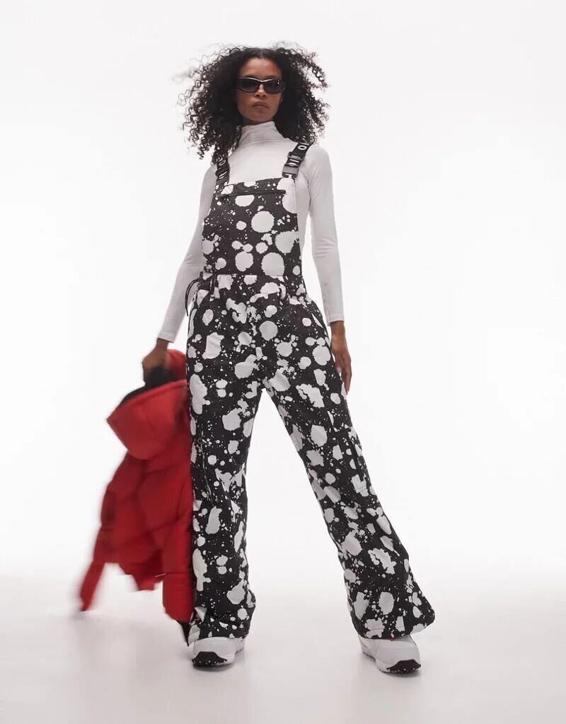 

Лыжный комбинезон Topshop Sno с черно-белым точечным принтом мужского прямого кроя, Серый