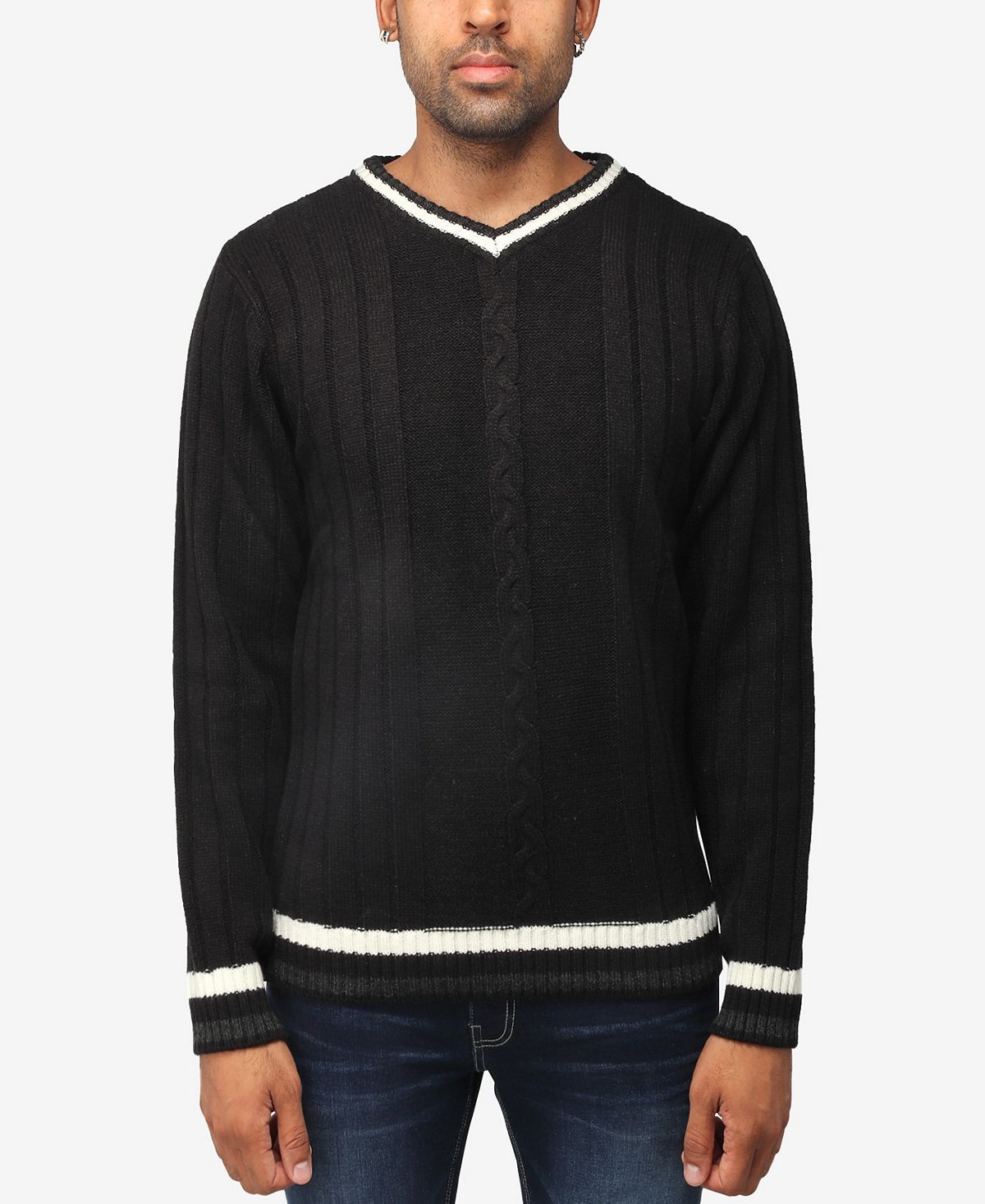 Мужской свитер вязанной вязки с v-образным вырезом X-Ray пуловер с v образным вырезом из льна