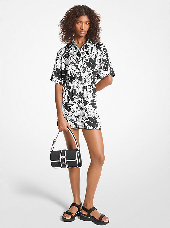 

Атласный комбинезон с пальмовым принтом Michael Kors, черный