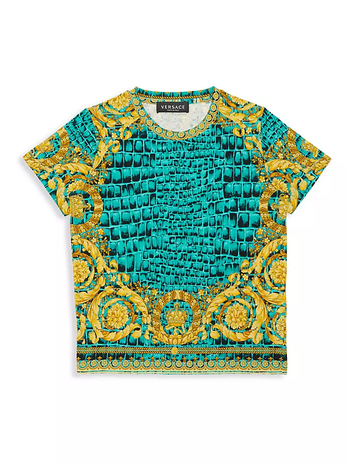 

Футболка Little Boy's & Boy's из джерси Barocco Versace, цвет glacier green black gold