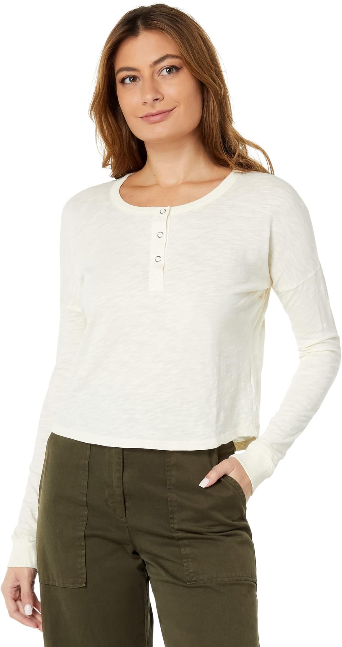 Укороченная футболка на пуговицах с длинным рукавом bobi Los Angeles, цвет Cream