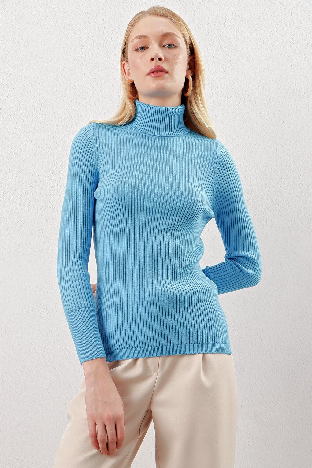 Женская голубая водолазка в рубчик, базовый трикотаж, свитер Z Giyim