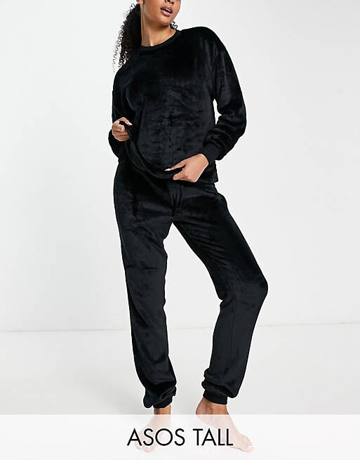 

Черный комплект из супермягкого флиса и джоггеров ASOS DESIGN Tall Lounge