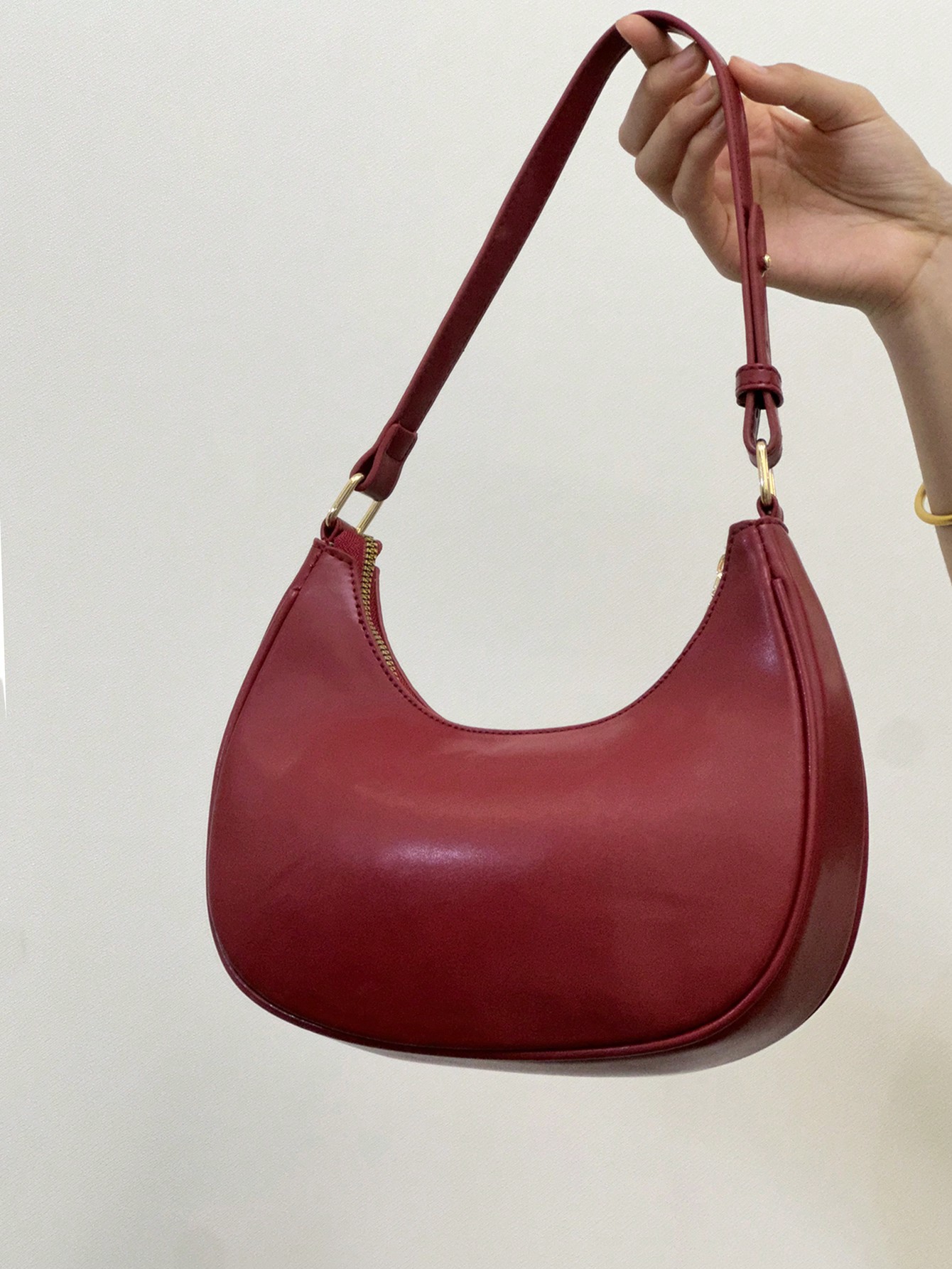 Винтажная ретро-модная повседневная сумка через плечо с блестящей текстурой в форме полумесяца, бургундия