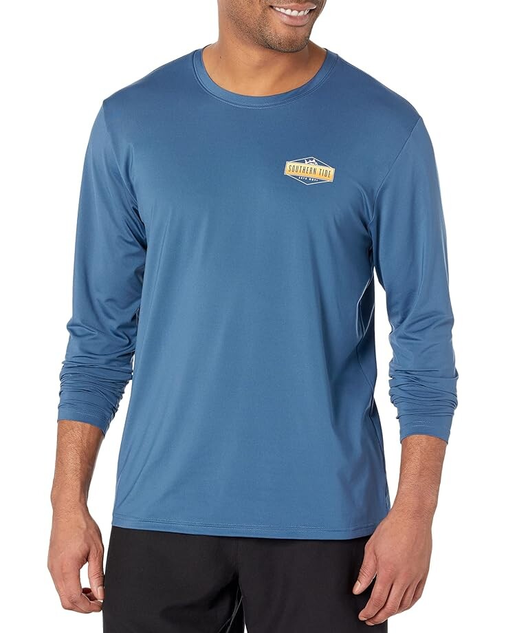 

Футболка Southern Tide Long Sleeve Gradient Palm Tree Diamond Perf, цвет Aged Denim