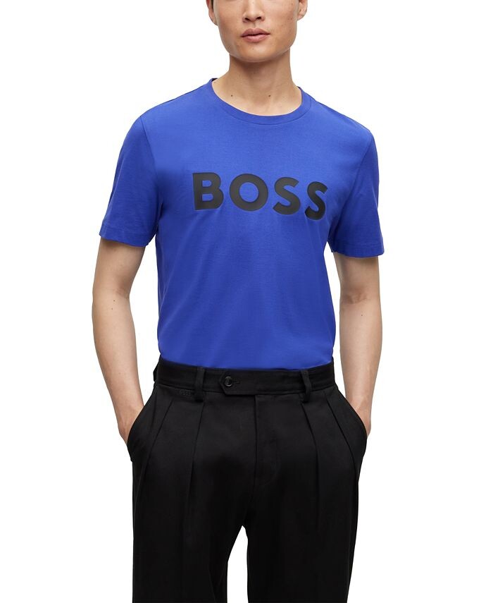 

Мужская футболка с резиновым принтом и логотипом Hugo Boss, синий