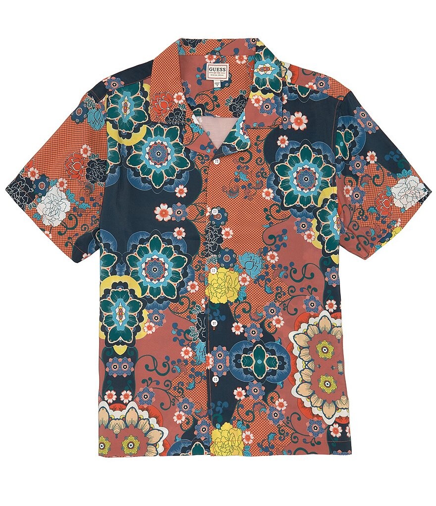

Рубашка Guess с коротким рукавом из тканой ткани Pacific Bloom, красный