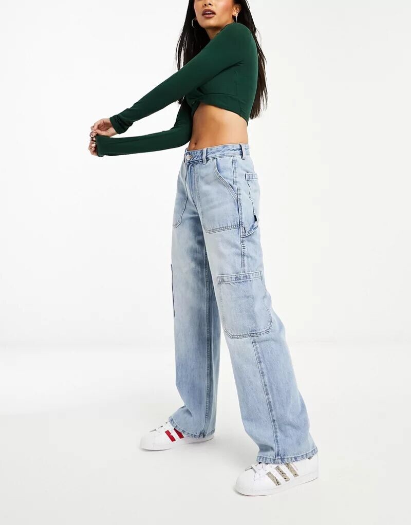 Синие широкие джинсы карго River Island джинсы river island flare in medium denim синий