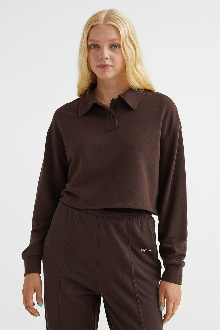 Укороченная рубашка в стиле регби H&M, коричневый
